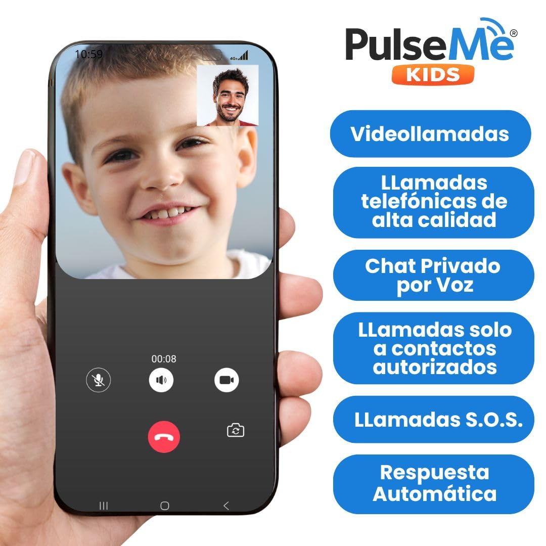 Kids | Reloj 4G SIM GPS Inteligente para Niños | Llamadas, Videollamada, Botón SOS, Modo Colegio | Sin Cuota Mensual | IP67 | Rosa/Azul (Pulse_K55H, Rosa)
