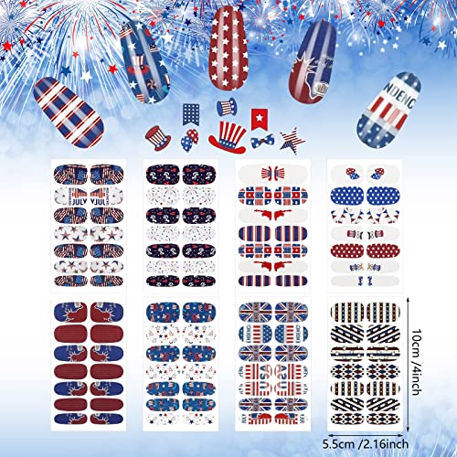 8 Sheets Patriotic Nail Wraps 4Th Of July Full Wrap Nail Polish Stickers American Flag Independence Day Nail Art Stickers Self Adhesive Nail Decals Strips With Nail File For Memorial Day #TOP1