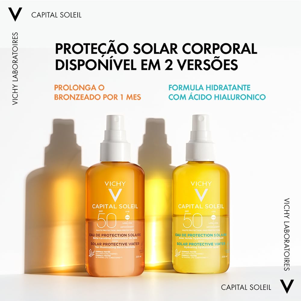 Vichy, Capital Soleil, Água Solar Protetora Hidratante Corporal, FPS50, 200ML em promoção! Veja a oferta e mais achadinhos de Corpo 9 Hoje é o melhor dia para comprar Vichy, Capital Soleil, Água Solar Protetora Hidratante Corporal, FPS50, 200ML com aquele preço maroto! Promoção! Aproveite a oferta! 9
