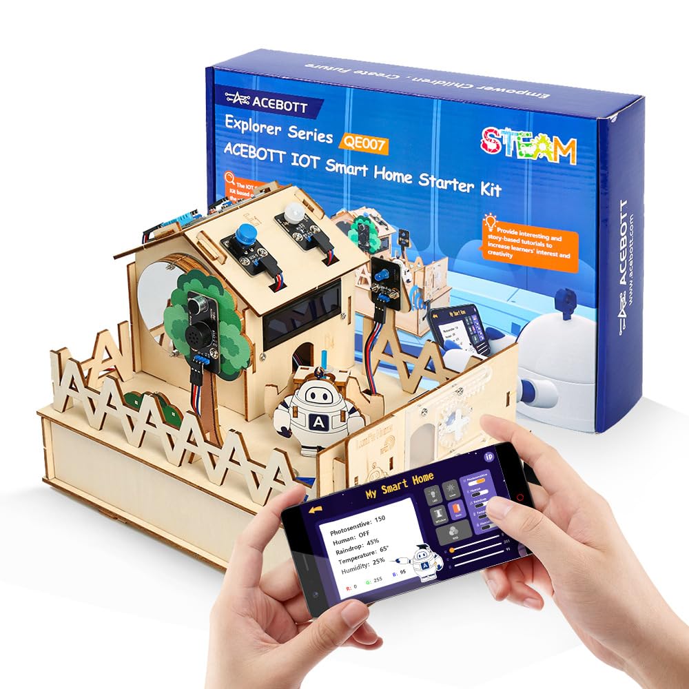 ESP32 IoT STEM Kit for Arduino/Acecode, 3D Wooden Puzzles Smart Home Learner Kit for Kids…