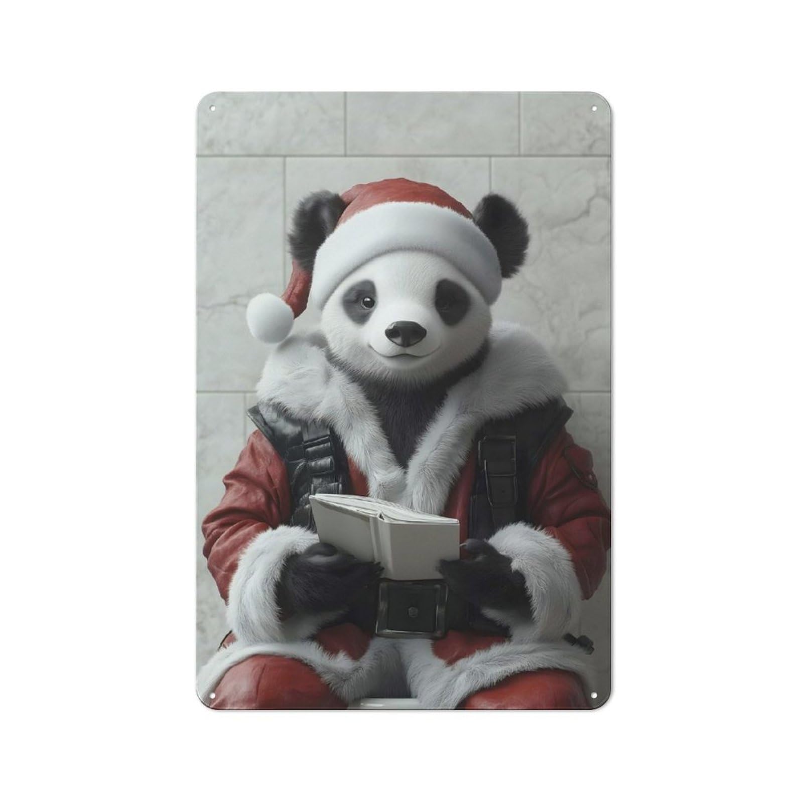 Junmoney Panda Santa Claus Vintage Tin Sign 30X20cm With For Garage Wall, For Kitchen And Home Bar Decor, For Living Room And Hallway Decor