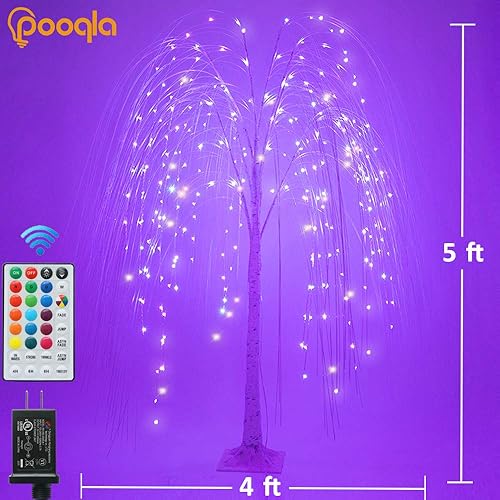 Miniatura 6 de Pooqla Árbol de sauce iluminado que cambia de color, luces LED RGB con control remoto para interiores y exteriores, Acción de Gracias, Navidad,