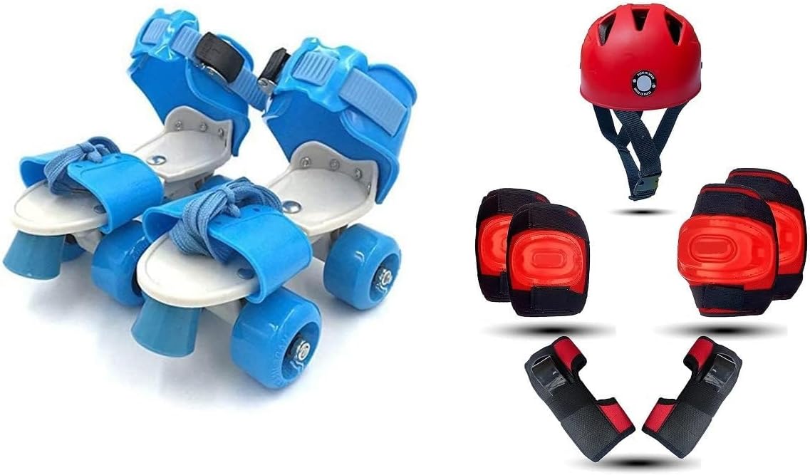 Unisex_Youth Roller Skates With Protective Set Guard Protection Kit For Skating,Cycling, Skateboarding For Kids Age 6-15 Yrs With Knee, Elbow & Wrist Guards (Blue-Red),Inline_Skate_Wheel