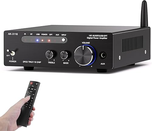 AK-3116 Amplificador de audio estéreo de alta fidelidad, 2.0 canales 100 W x 2 mini amplificador Bluetooth clase D amplificador digital con chip