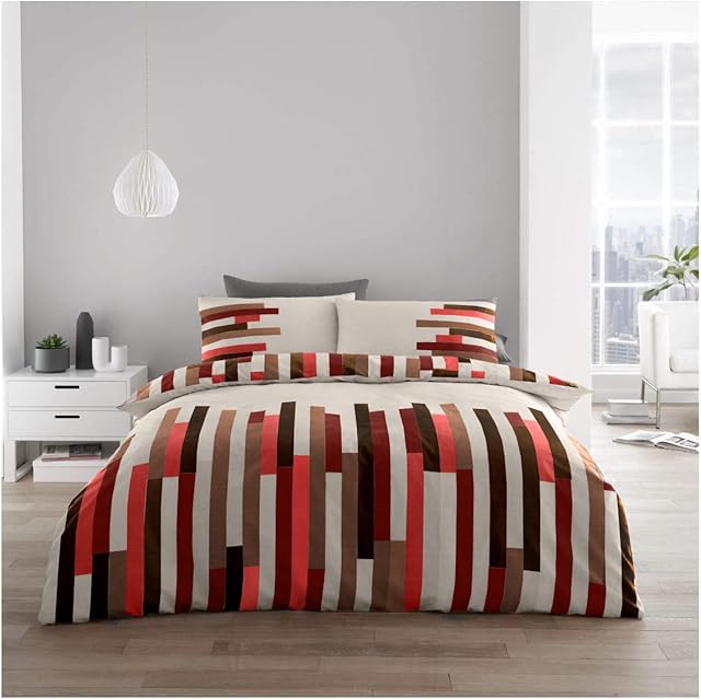 GC GAVENO CAVAILIA Block Stripe Duvet Cover Set, Geometric Kingsize Bedding Sets, Polycotton Bed Covers, Red