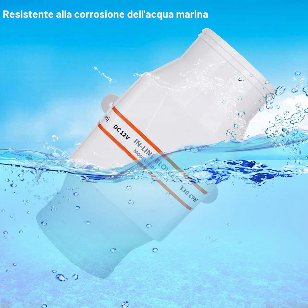 Dioche Ventilatore di Sentina Marina in Linea 3", Ventilatore di Aria Marina, 75mm, 12 V, 130 CFM Silenzioso, Soffiatore di Sentina per Yacht Caravan