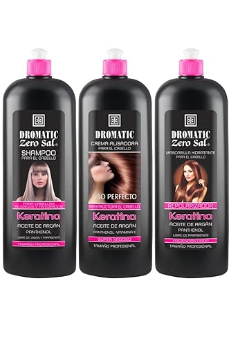 Set Alisador Zero Grasa con Keratina Champu Alisadora Mascarilla | Dromatic Zero Sal Keratina Alisador Kit Alisador Champú Enderezadora Máscara