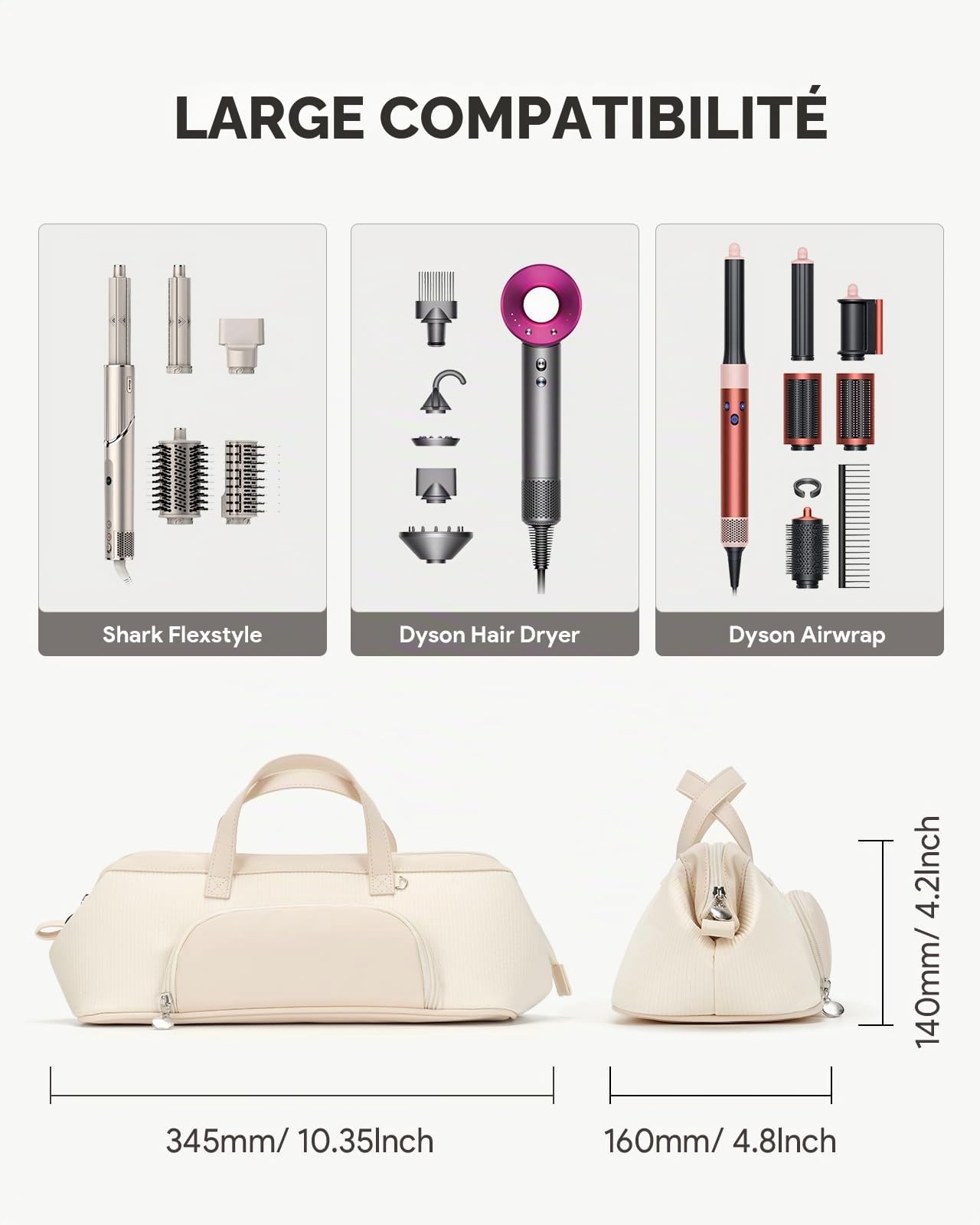 Sac de voyage pour styler Dyson Airwrap/Shark Flexstyle et accessoires, étui de transport pour sèche-cheveux, sac de rangement portable, sac organisateur léger et compact avec poche extérieure