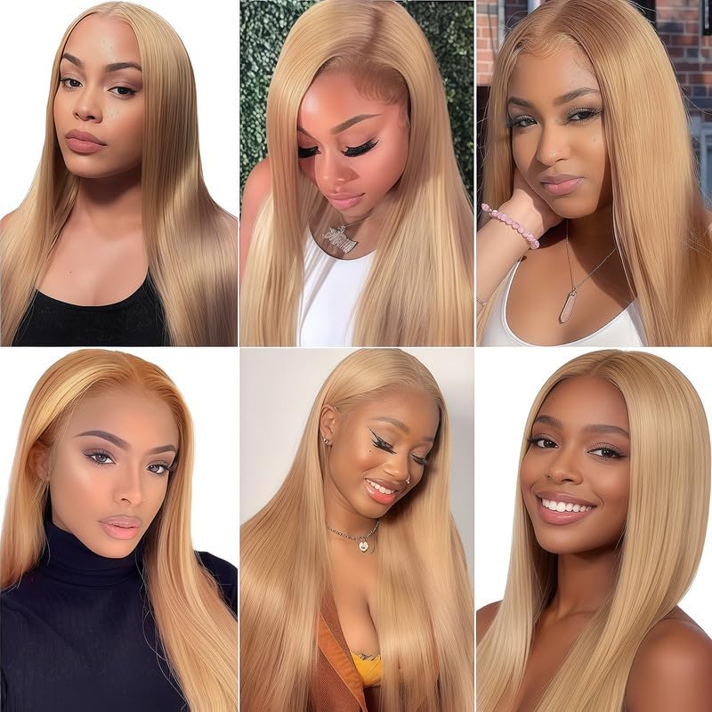 Honey Blonde Human Hair Bundles 22 24 26 Inch 12A Straight Bundles Human Hair Brazilian Virgin Hair 3 Bundles Double Weft Hair Extensions for Women 27 Color