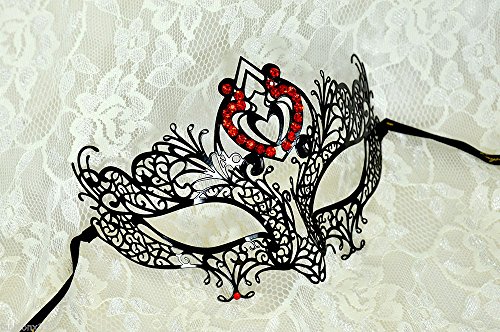 Sexy Heart Elegant Light Weight Metal Laser Cut Masquerade Mask with Red Rhinestones Party Prom Event Halloween