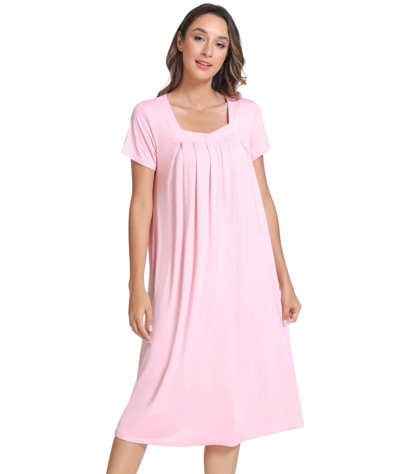 NACHILA Bamboo Viscose Nightgowns for Women Cooling Short Sleeve Sleepshirt | Tagless design, Stretchy nightshirt, Anti-pilling, Shrink-resistant, Lightweight moisture-wicking sleepwear for night sweats