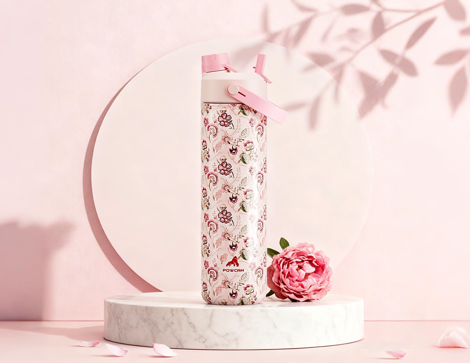 POWCAN 26 oz Insulated Water Bottle with 2-in-1 Straw and Spout Lid, Keep Cold 24H, Leak-Proof, Fits in Car Cup Holder, Stainless Steel Water Bottle for Sports, Travel, Gym and School (Pinkwild Bloom) - Image 2