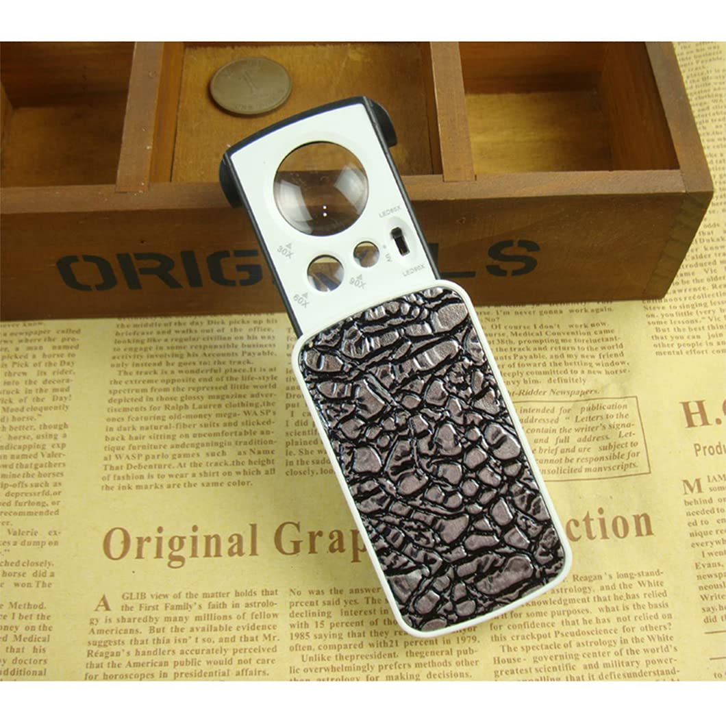 Mini lupa 30X 60X 90X Ręczna składana kieszonkowa lupa z diodami LED, podświetlana lupa jubilerska do lutowania, kontroli, monet, Je Silv Stabilize