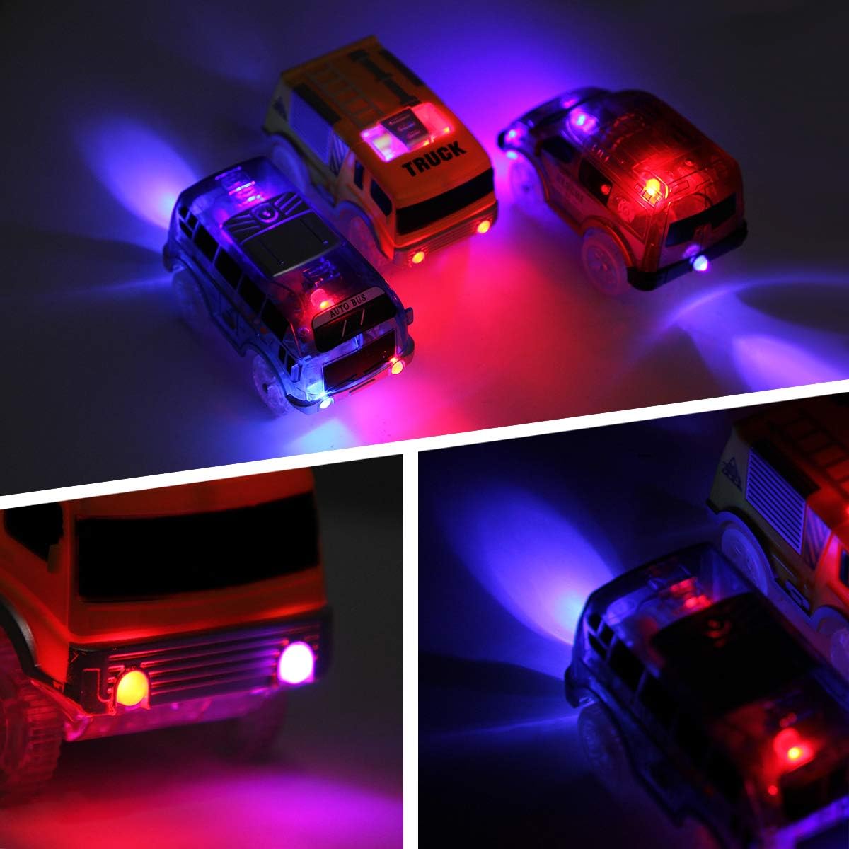 Save Unicorn Toy Vehicles Track Cars Only, Flex Track Race Cars Replacement Glow in The Dark, Battery Operated Snap N Glow Ttrax Cars for Track Accessories, Compatible with Tracks for Kids (3pack)