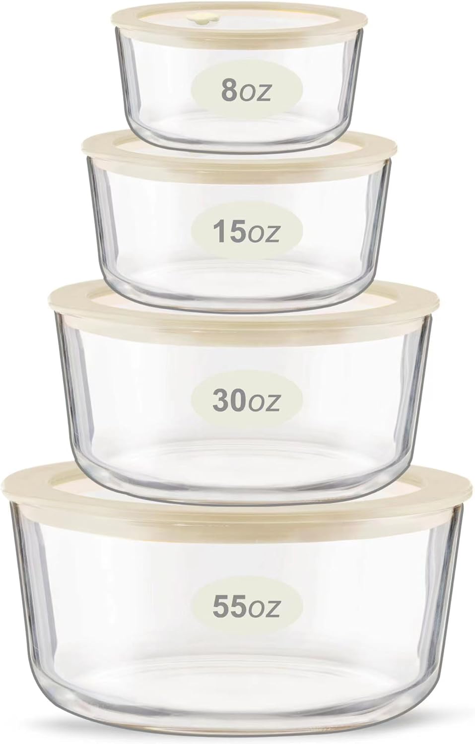 Urban Green Glass Food Container Set with Glass Lid, 4 Pack, Glass Food Containers with Silicone Framed Glass Lid, Airtight, Leakproof, 100% Plastic Free, Glass Meal Prep Containers