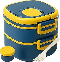 Marmita Dupla Premium - Com Talher e Compartimento para Molho + Cartela de Adesivos 3D - Leve e Portátil (AZUL) - MJ BRANDS