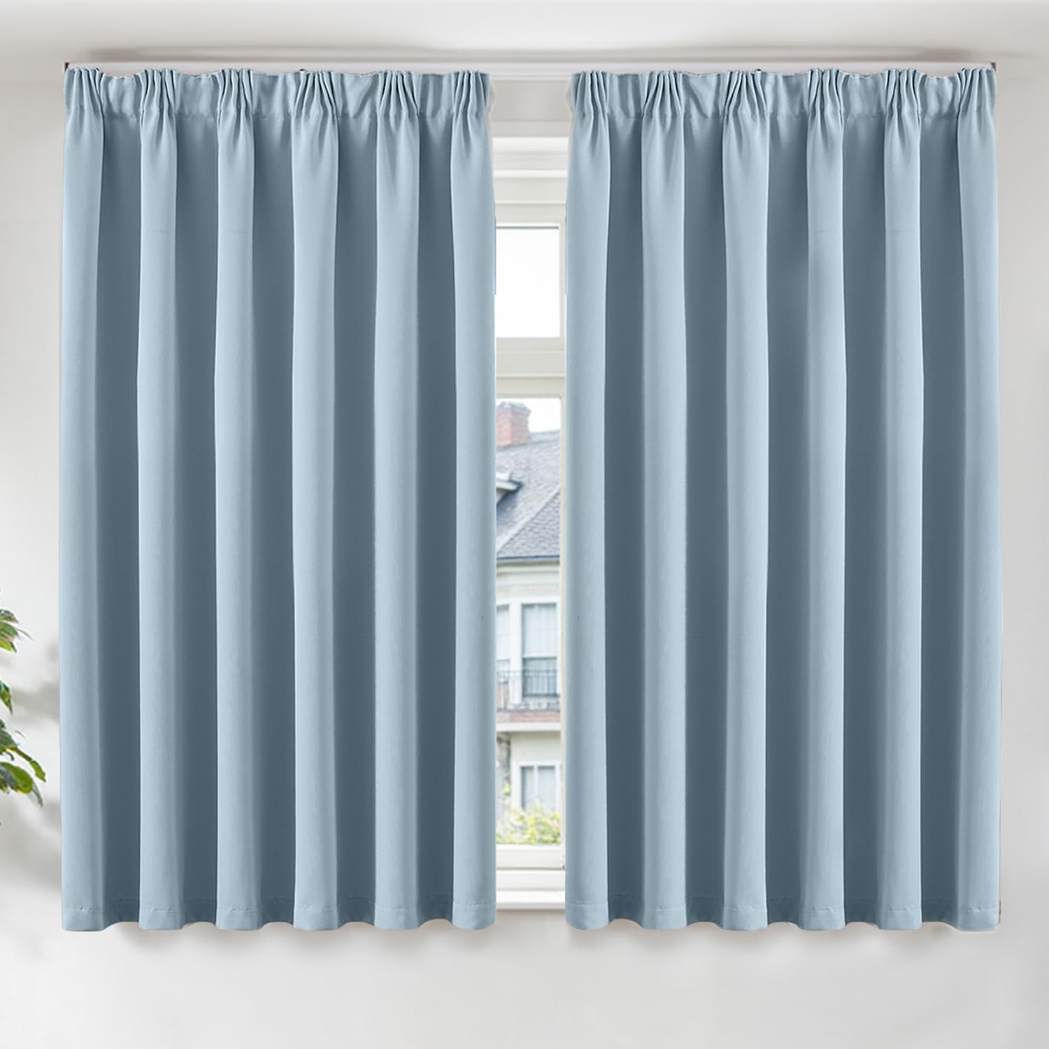 TOPICK Light Blue Blackout Curtains Living Room Bedroom, W66 xL54 2 PCS