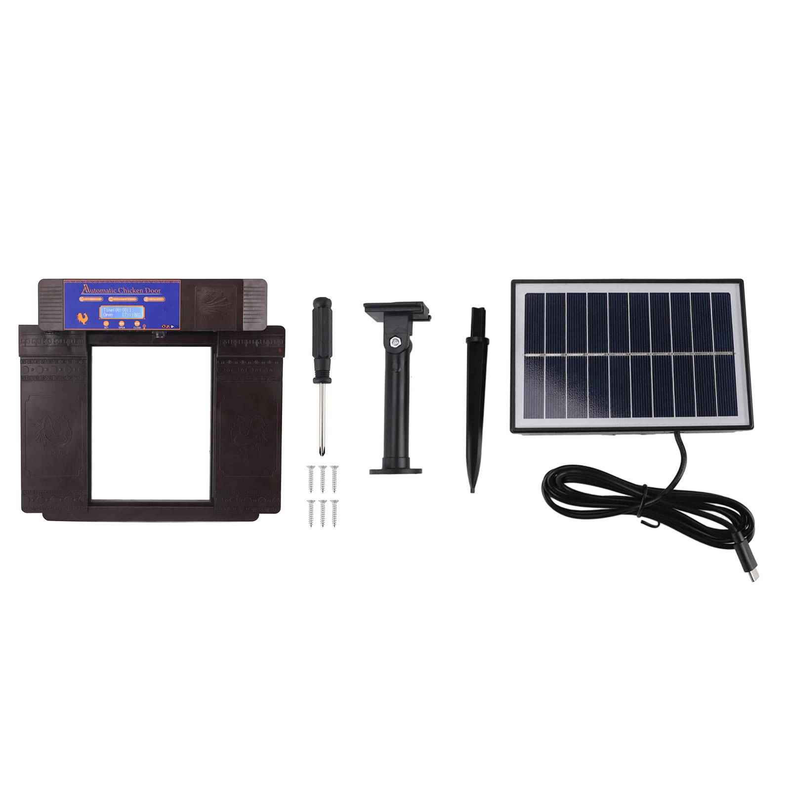 Porta Automatica Pollaio, Apriporta Solare con Timer e Sistema Antipizzicamento IP45, Portello Marrone Scuro per Galline da Esterno, Recinti e Ricoveri per Uso Quotidiano