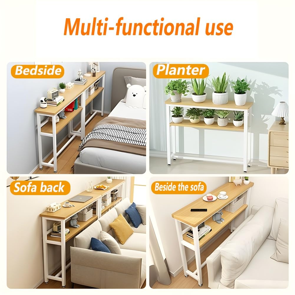 Cubierta delgada de metal para radiador y mesa de consola, armario de protección de calefacción con estante de madera para el hogar y la oficina (120 x 20 x 100 cm), diseño elegante y funcional