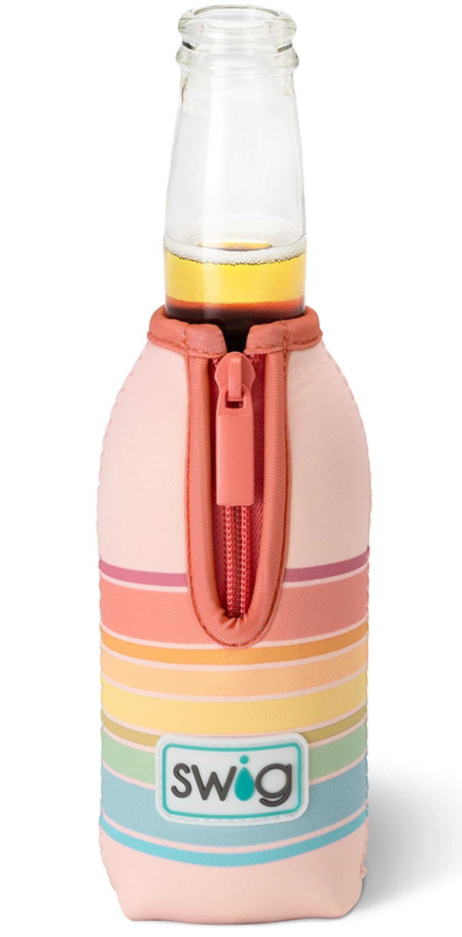 Swig Life Bottle Coolie, Standard 12oz Bottle Insulator Sleeve with Zipper, Neoprene Insulated Cooler for Drinks in Good Vibrations