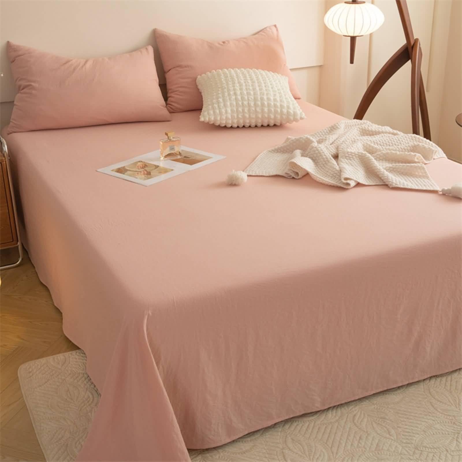 Daesar Flat Bed Sheet King Size (150 cm bed) 200 x 230 cm, Flat Sheet Cotton Gauze Solid Color Soft Lightweight Top Sheet for All Season, Light Orange Pink