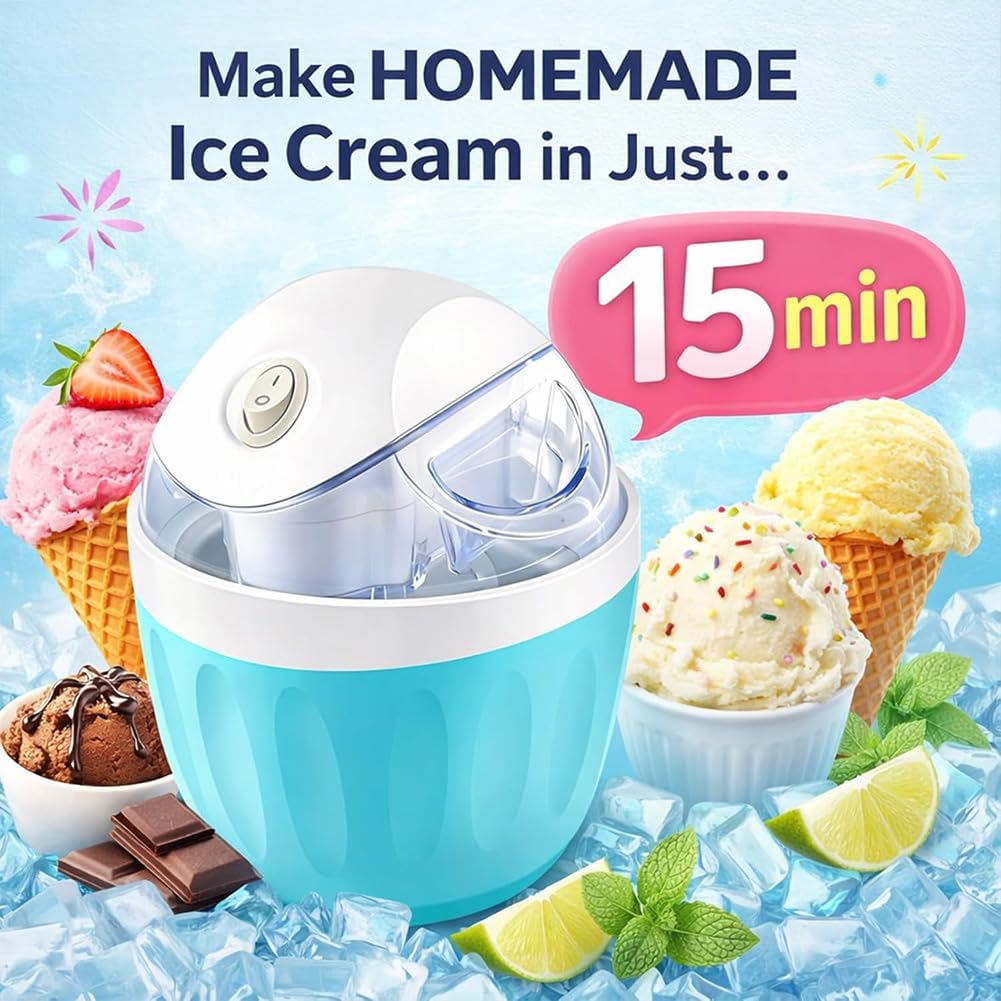Mini Gelatiera, 500Ml Yogurt Gelato Elettrico, Facilitatore di Dessert con Un Solo Tocco per Famiglie per Yogurt Gelato Fatti in Casa blue
