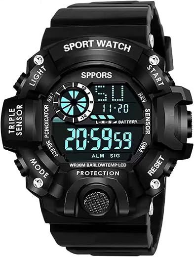 SELLORIA Digital Watch Shockproof Multi-Functional Automatic Full Black Color Strap Waterproof Digital Rubber Sports Watch...