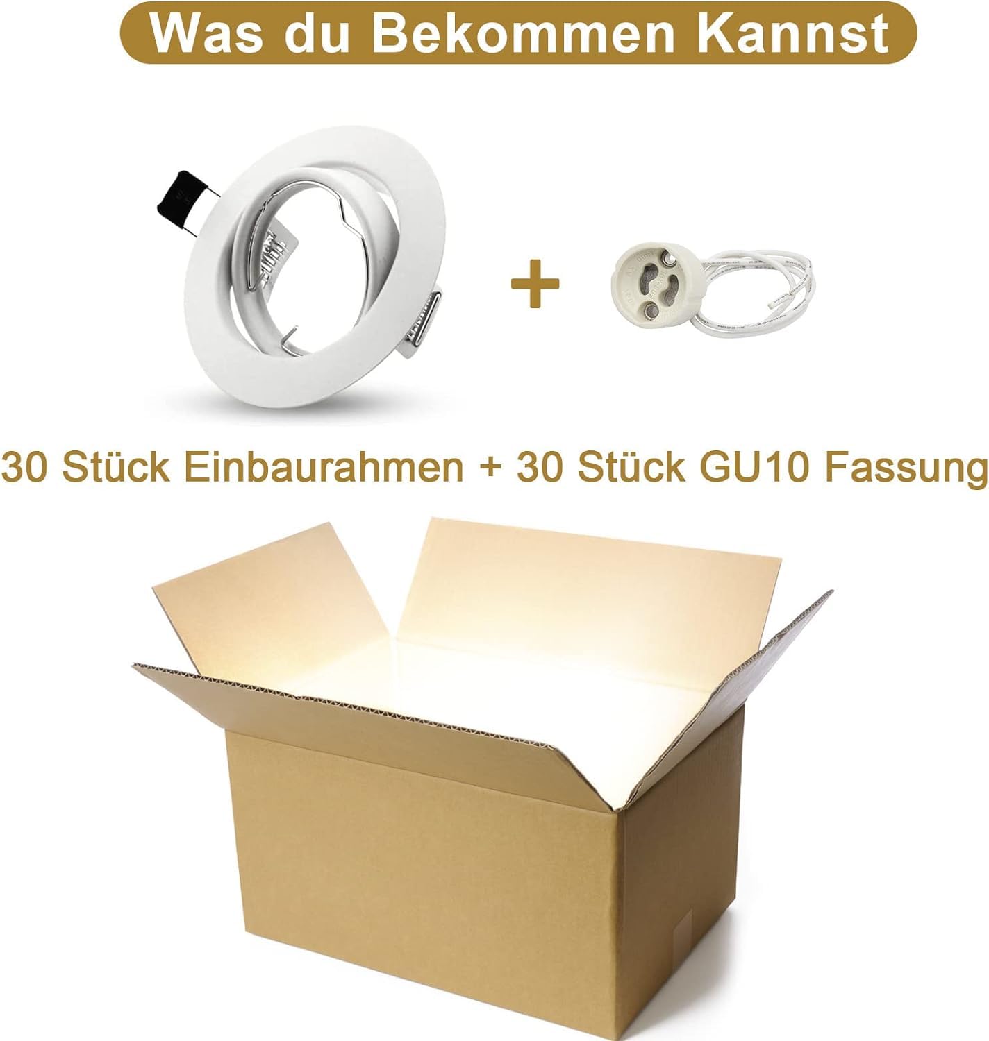 Allesgute 30er Set LED Einbaustrahler GU10 Einbaurahmen Roud Matt Weiß Schwenkbar Einbauleuchten 230V led spots 68mm Lochdurchmesser inkl. GU10 Fassung für Lampe oder Halogen