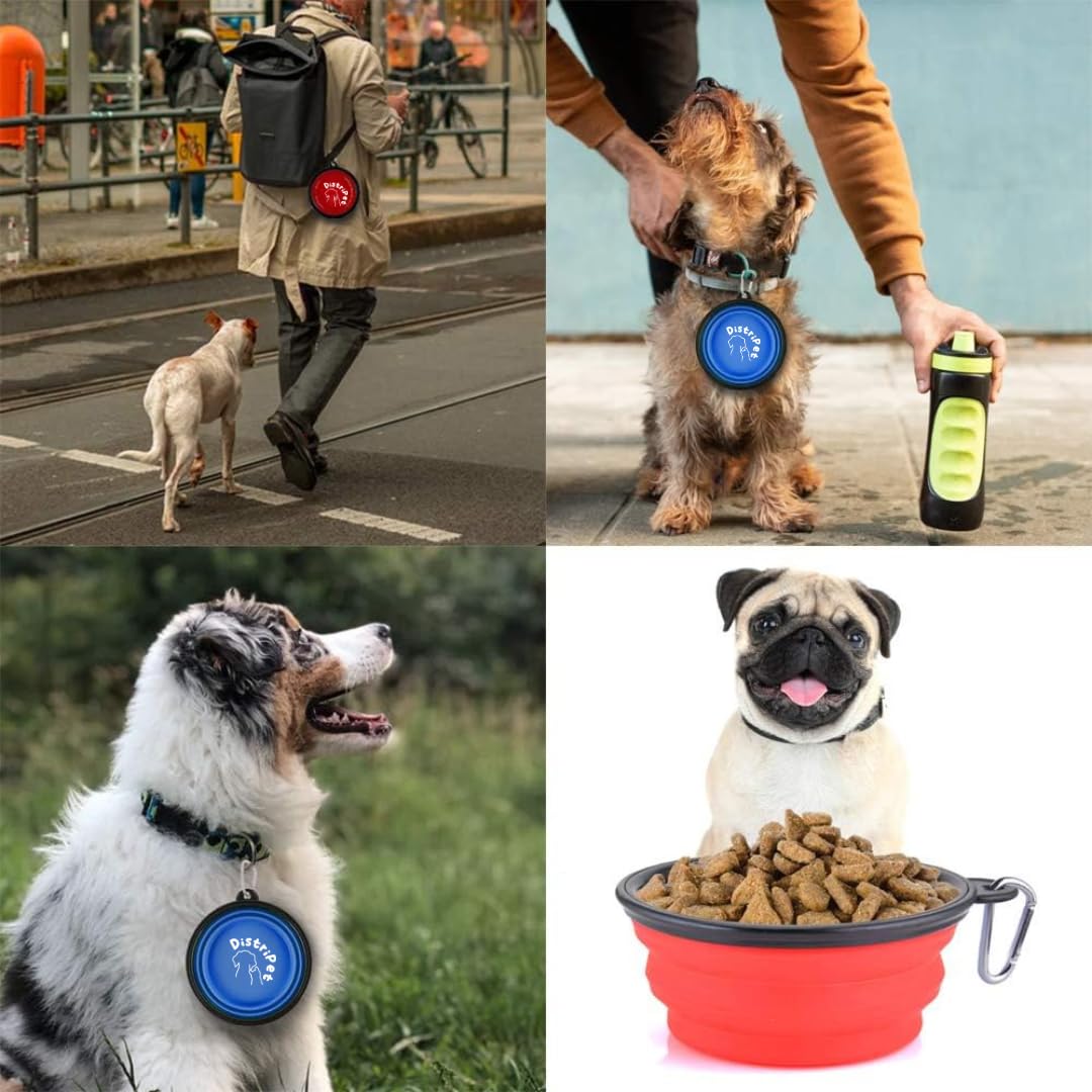 Bebedero Perro Plegable, 2 uds de Cuenco Portátil. Capacidad de 350 ml Cada uno. Incluye Cepillo para Peinar y Masajear y mosquetón para Viaje. Libre de BPA es Seguro para Perros.