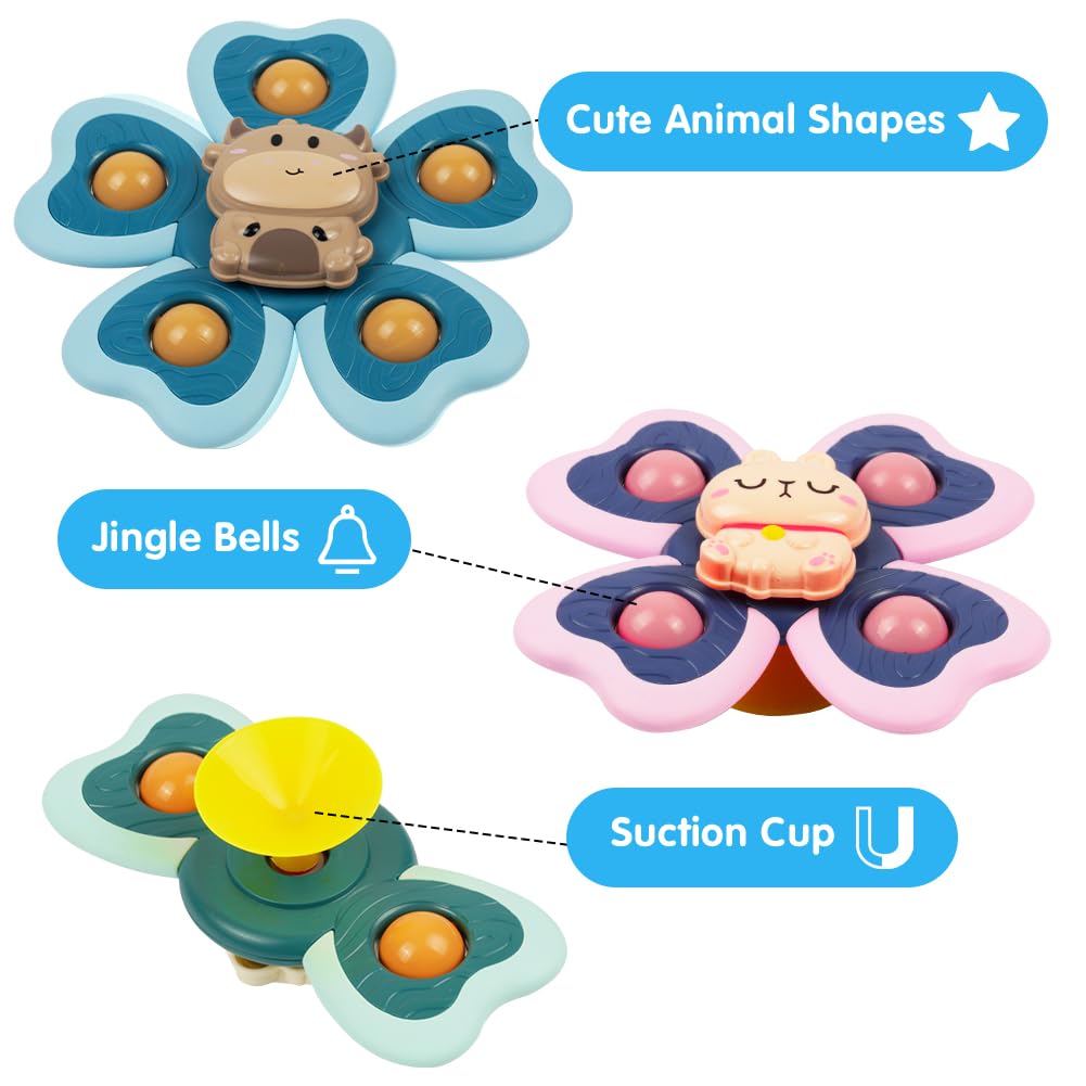 Vicloon Giocattolo a Ventosa per Bambini, 4pcs Giocattoli Sensoriali per Vasca da Bagno, Animali Colorati Spinning Top per Il Bagnetto per Bambini, Sollievo dall'Ansia Regali (Animale)