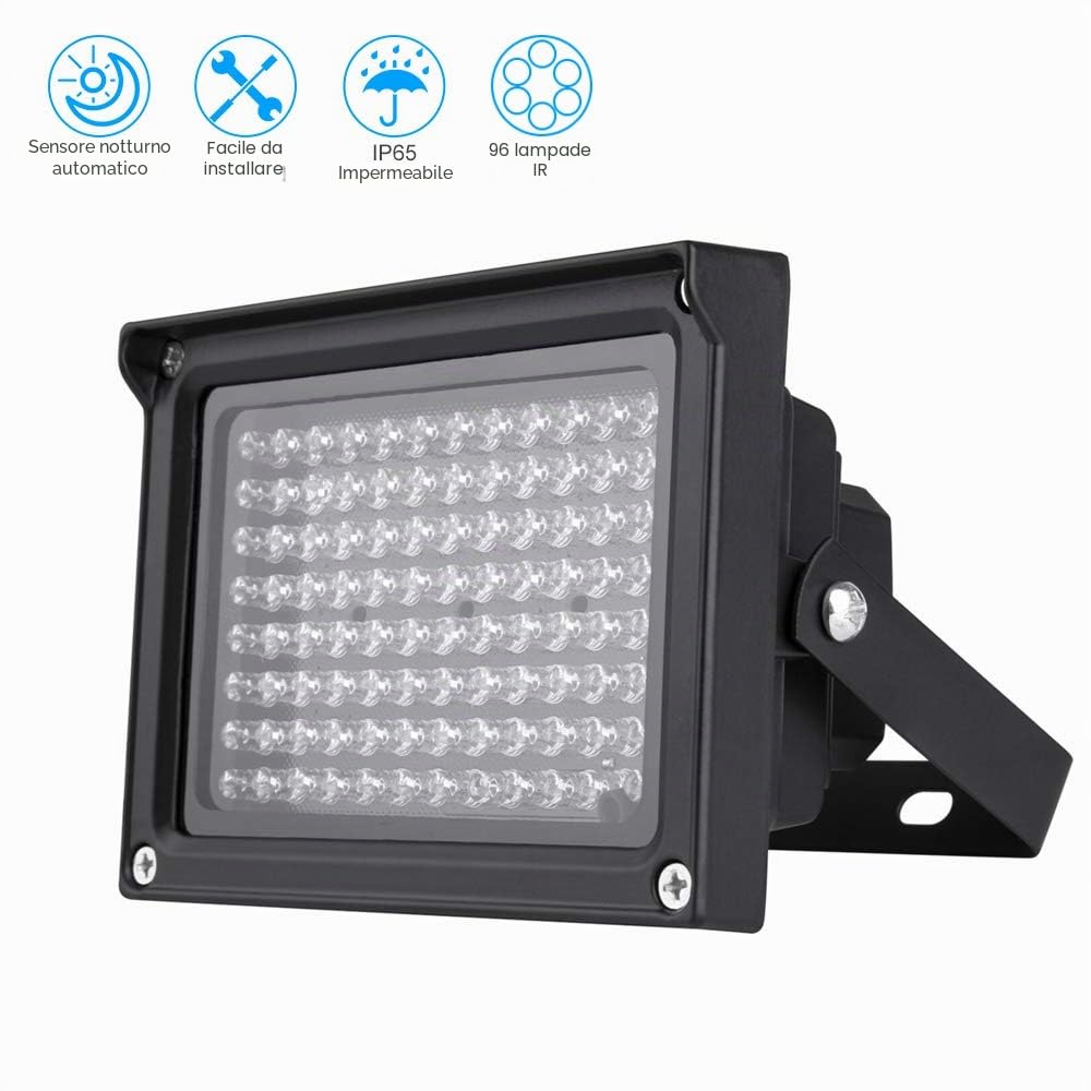 Illuminatore IR a 96 LED 850nm, lampade a raggi infrarossi con sensore 12v, visione notturna, impermeabile per telecamera di sicurezza CCTV per esterni