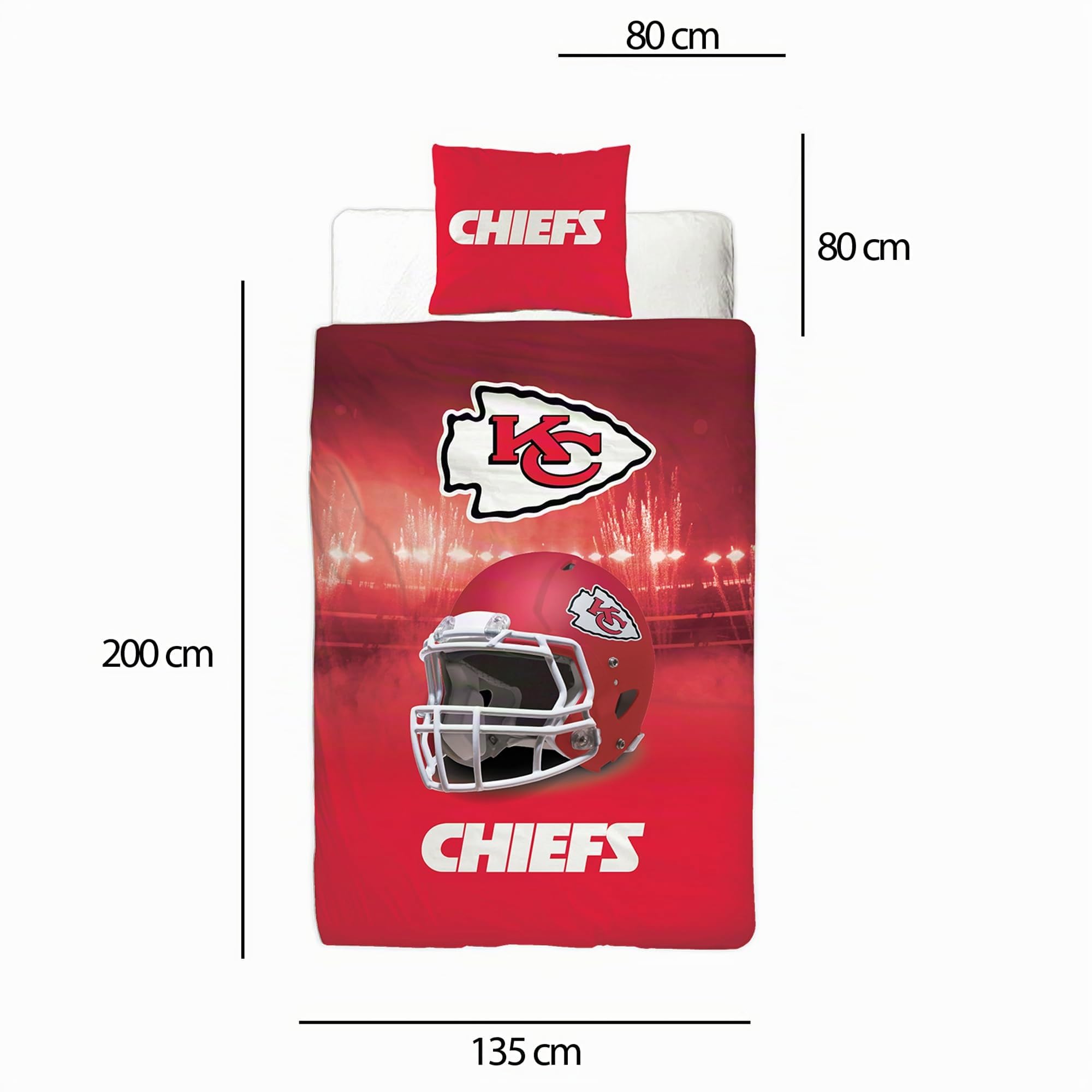 BERONAGE NFL Kansas City Chiefs Bettwäsche 135 x 200 cm + 80 x 80 cm 100% Baumwolle Renforcé-Linon-Qualität Reißverschluss American Football Fan Super Bowl Nation Kingdom deutsche Größe