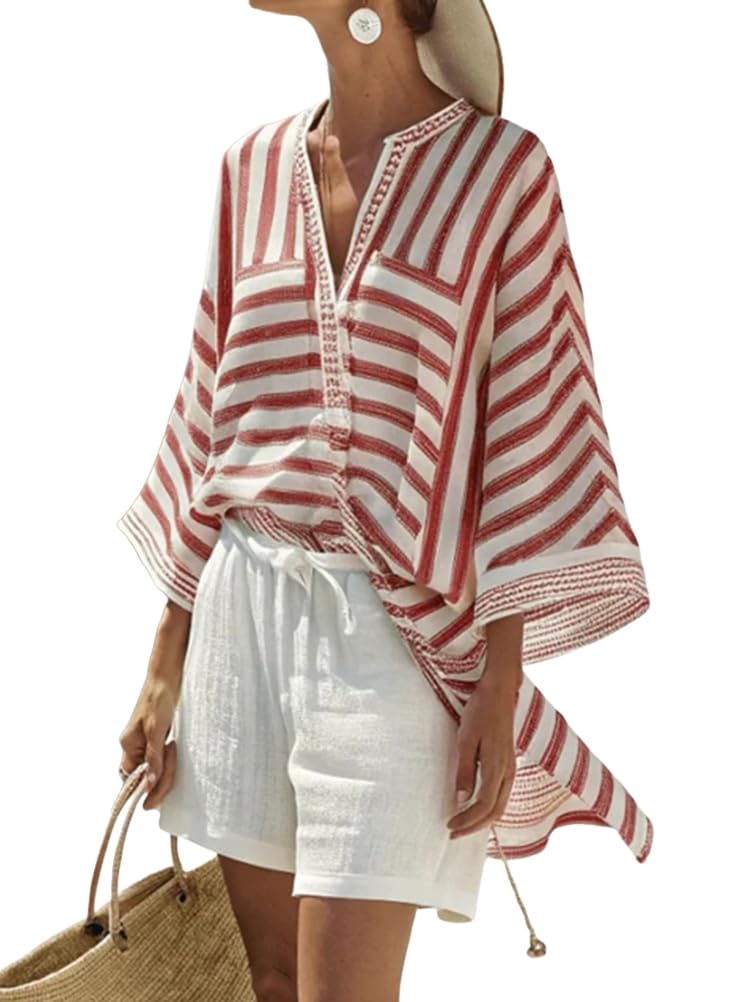 Conjunto Verano Mujer Dos Piezas Camiseta Manga Corta y Cuello V Pantalones Cortos Chándale Informal Chic Boho