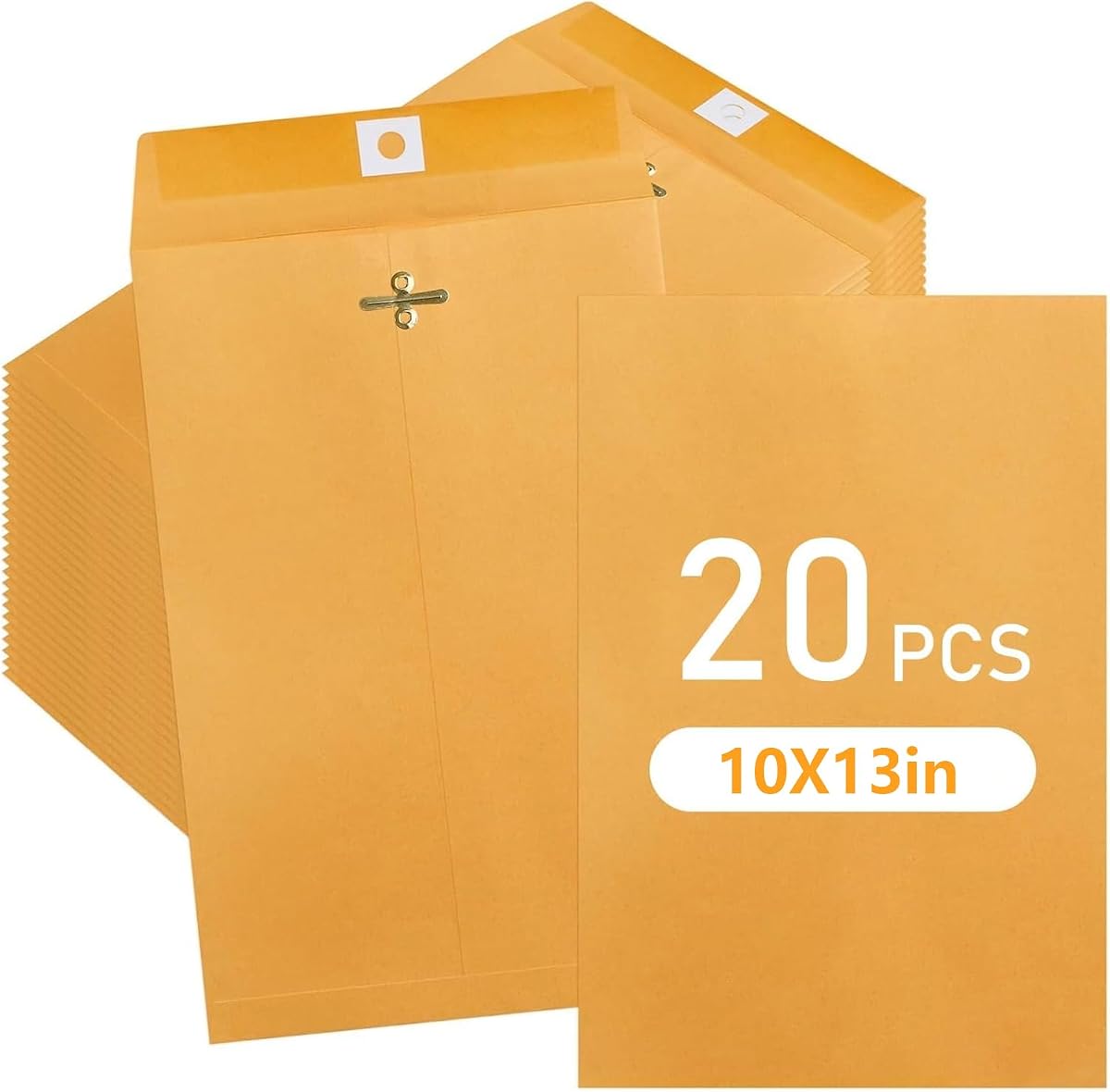 20 Pack 10x13 Inch Manilla Envelopes, Kraft Envelopes with Clasp Closure and Gummed Seal, 28lb Large Brown Mailing Envelopes for Office, School, Business, and Home Use