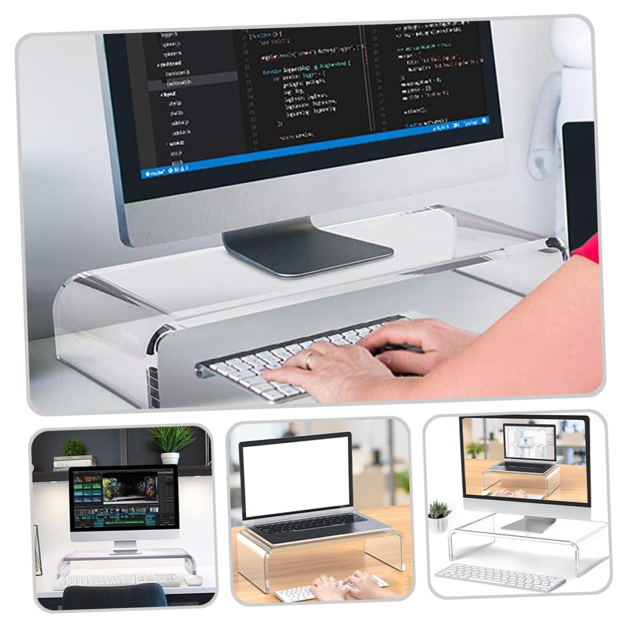 NOLITOY Supporto per Monitor Acrilico Trasparente, Rialzo per Schermo del Computer, Base di Supporto per Pc, per Casa, Ufficio e Scuola, Risparmio Spazio e Postura Ergonomica