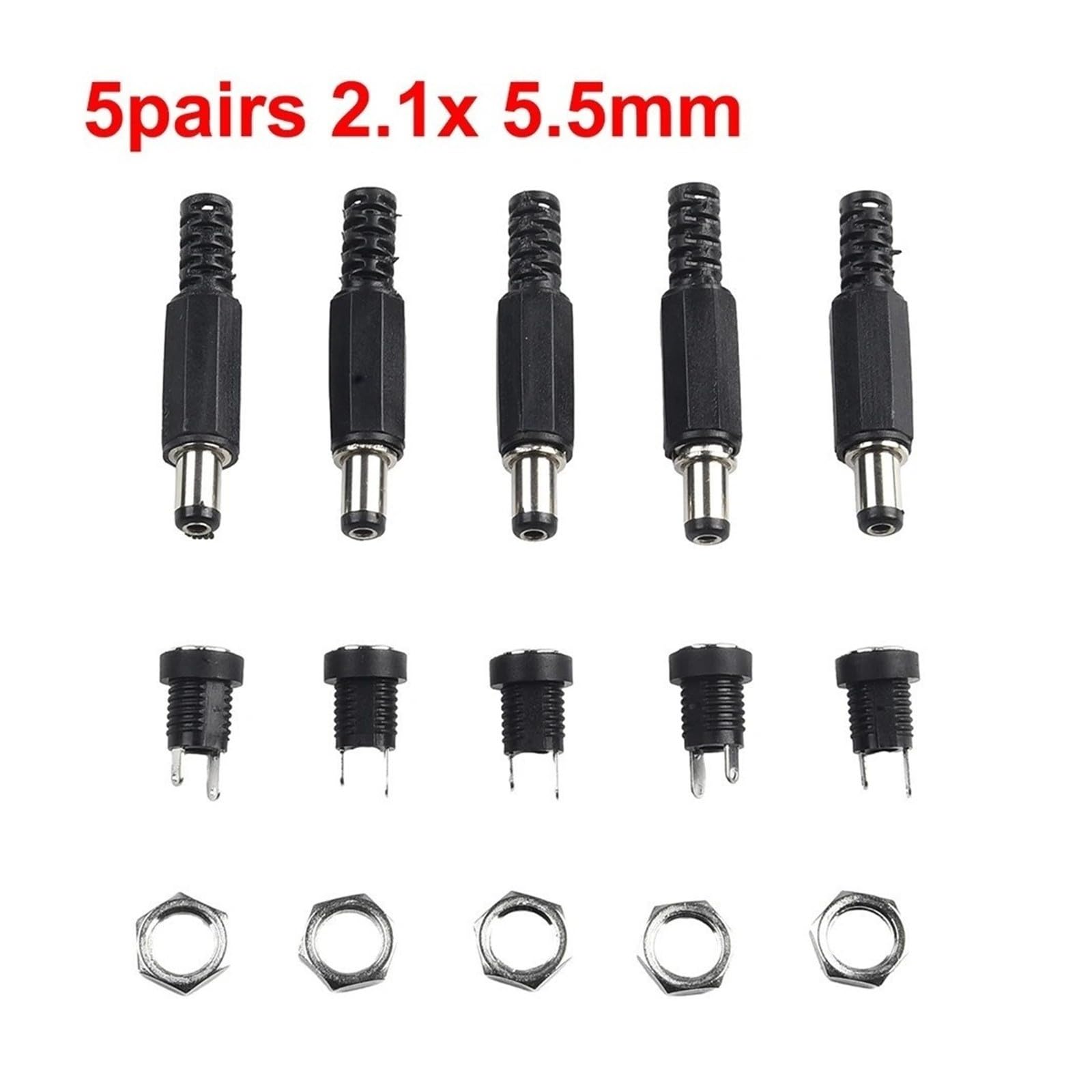 AC DC Adapter Extended DC Connector Black Silver Panel Mount 5,5 x 2,1 mm