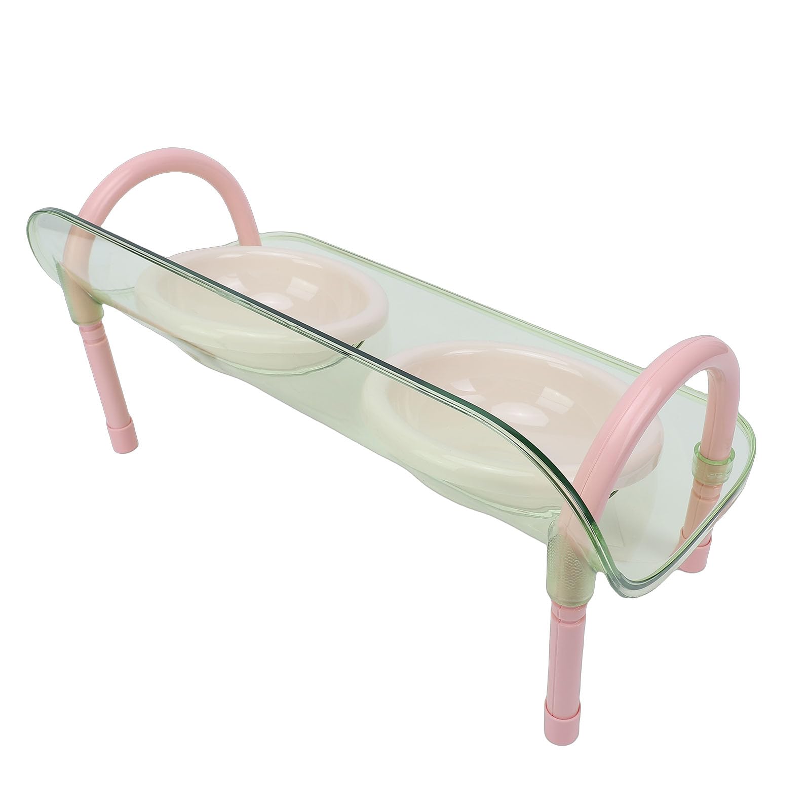 Podwyższone Miski dla Kotów Plastikowy Podwójny Karmnik dla Zwierząt ze Stojakiem 42,5 X 23 Cm Podniesione Miski Psów Konstrukcja Odporna na Zachlapania Stacja Karmienia z 2 Miskami Kotów