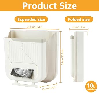 Collapsible Hanging Trash Can with 60 Garbage Bags for Kitchen, 2.64 Gallon