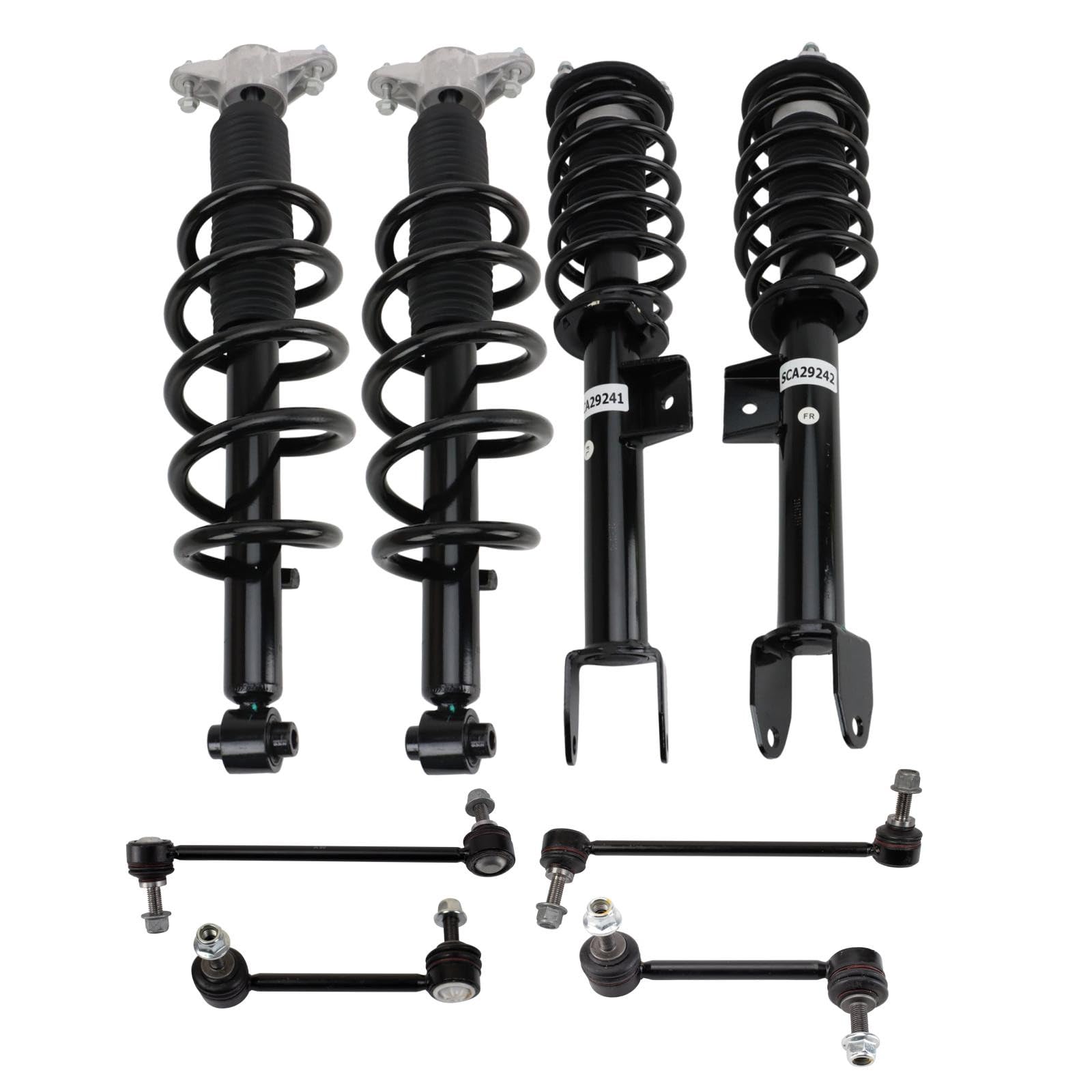 TRQ Front and Rear Suspension Kit Complete Strut & Coil Spring Assembly Shock Absorber Sway Bar Stabilizer Link Compatible with 2017-2022 Tesla 3