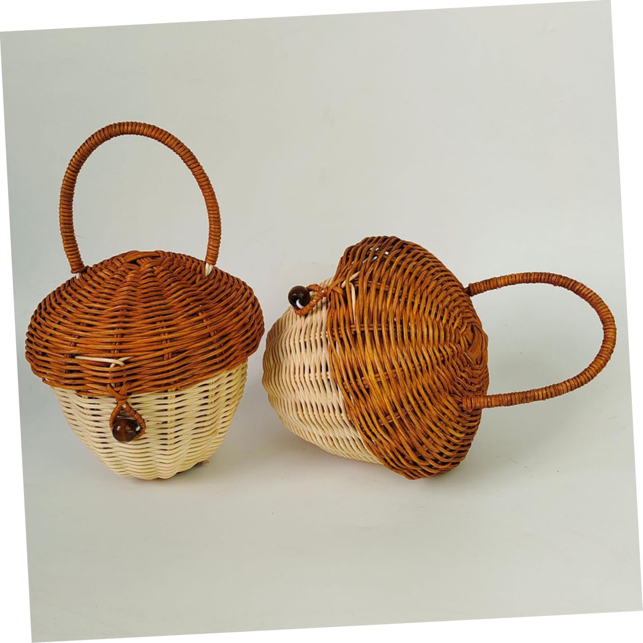 DOITOOL 2piezas Cesta De Ratán Tejida Asas Para Niño Niña Organizador Multifuncional Para Fotografía y Almacenamiento Cesta Decorativa