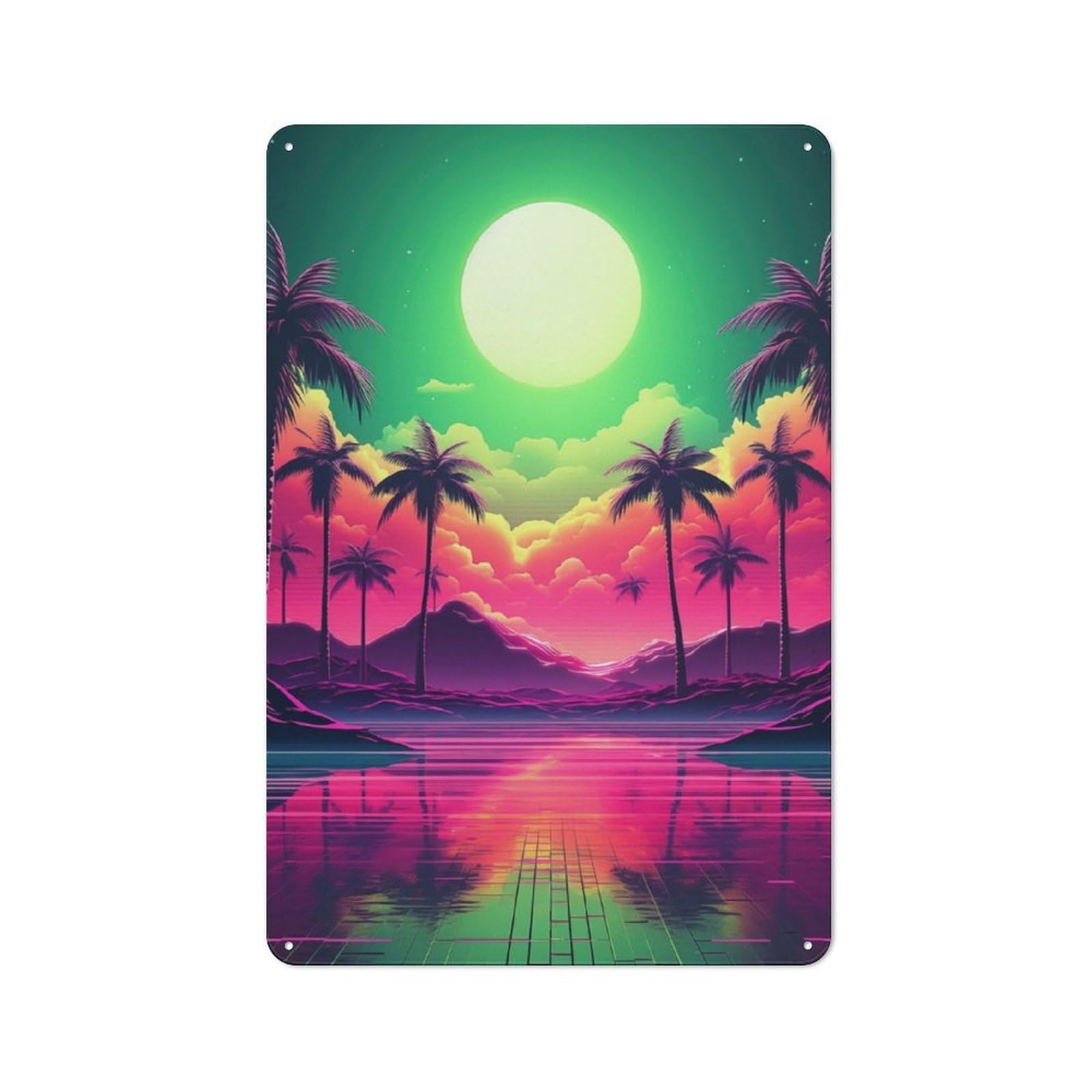 Junmoney Abstract Retrowave Horizon Tin Wall Plaque 30X20cm With For Pub Or Café, For Collectors Of Retro Metal Wall Decor