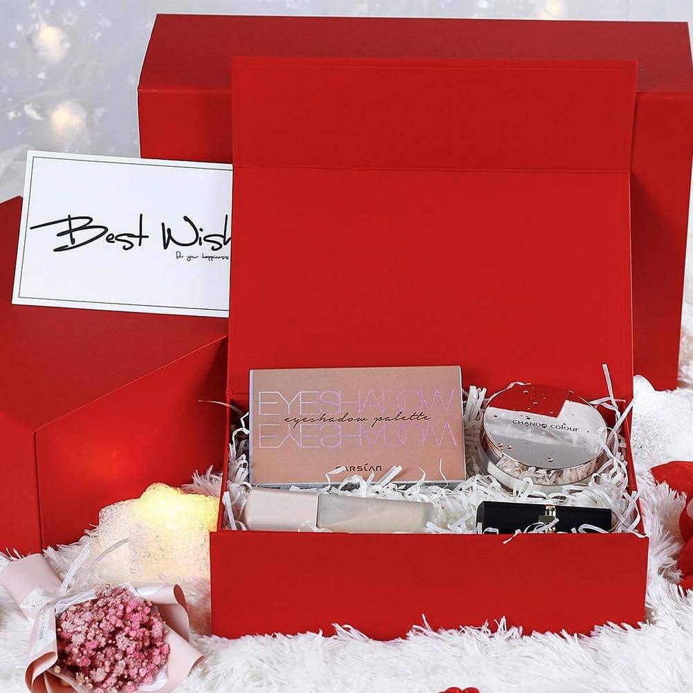Confezione Da 12 Scatole Regalo 26×19×8 cm, Scatola Regalo Rossa Con Coperchio E Chiusura Magnetica Per Matrimoni, Natale, Halloween, Regali Di Compleanno