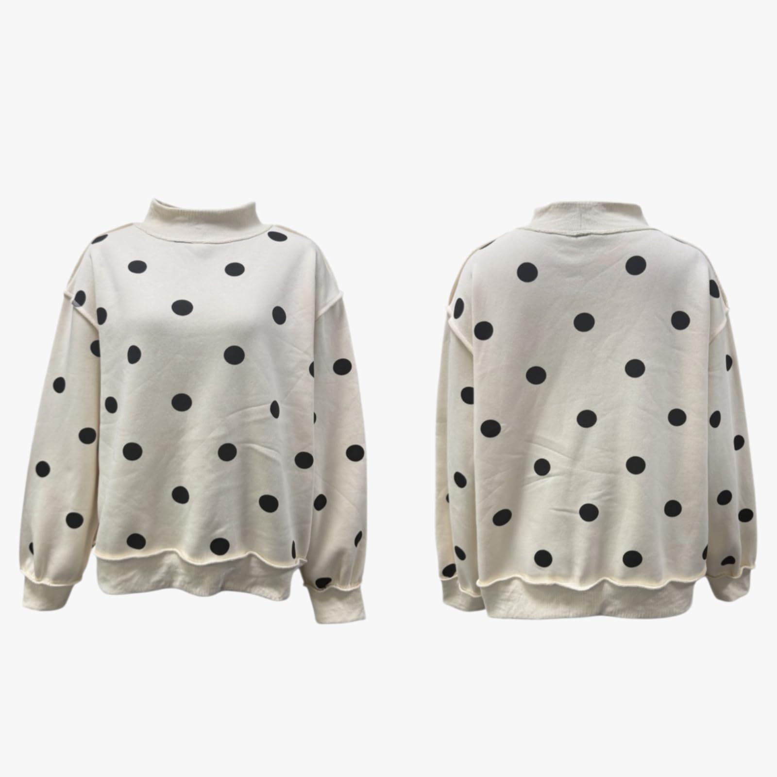 Felpa da donna a pois con collo alto, con spalle cadenti