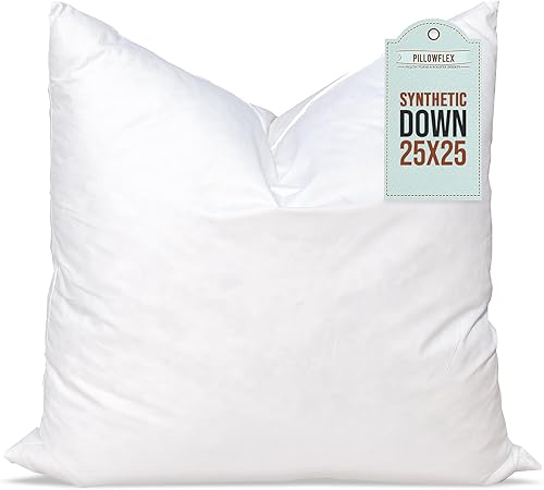 Pillowflex - Inserto de almohada de plumón sintético, 25 x 25 pulgadas, inserto chico para funda cuadrada estilo europeo, almohada de poliéster para