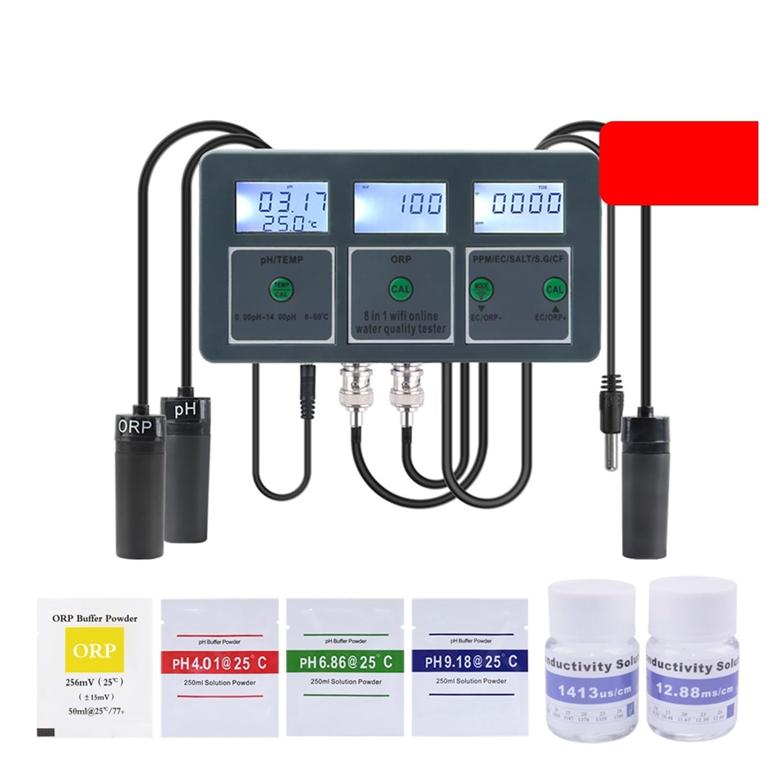 Medidor TDS, Tuya Smart PH ORP TDS EC Salt S. G Temp CF Monitor medidor en línea Probador de Calidad del Agua de Acuario Controlador Registrador de Datos,TDS Water Quality Tester(with Liquid)
