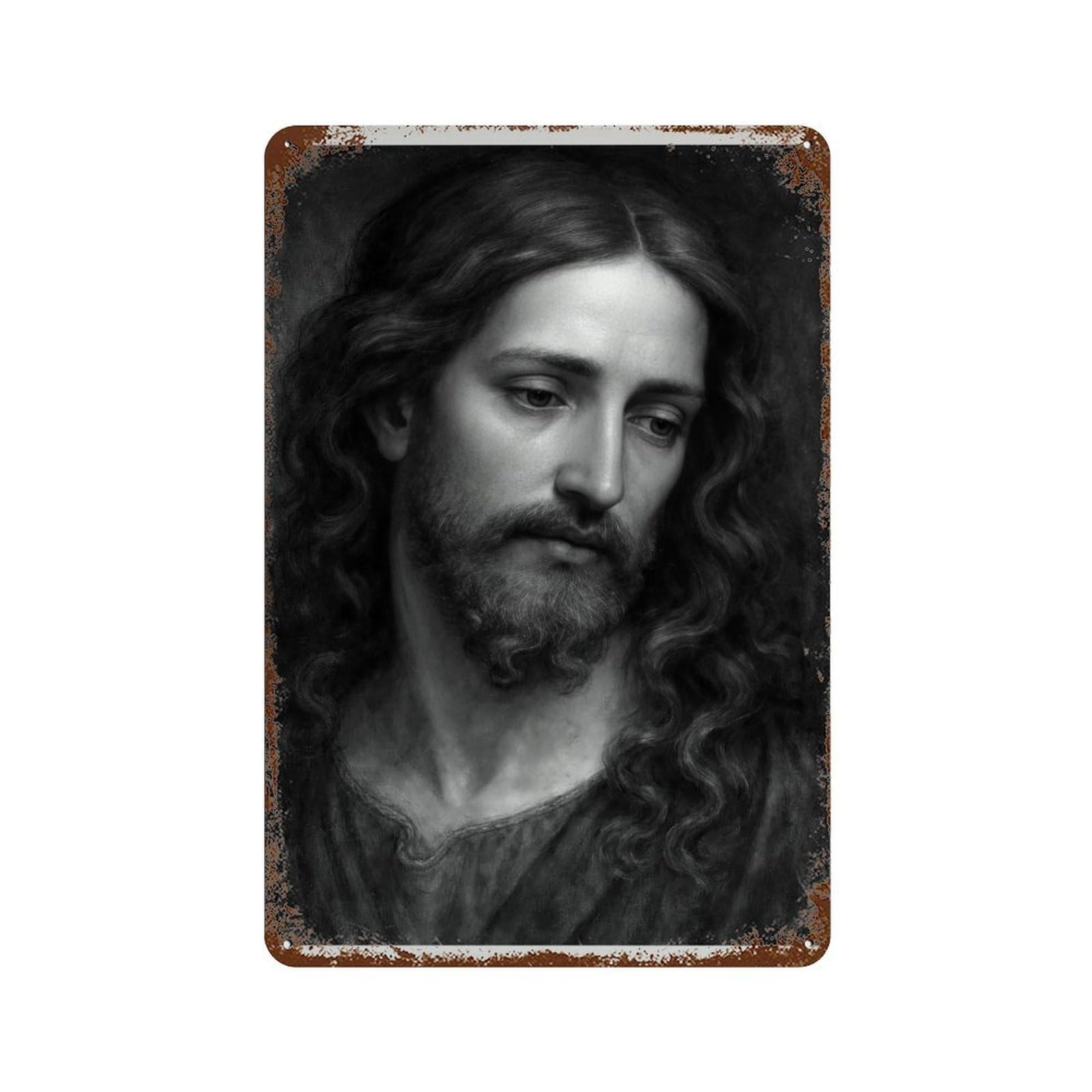 xiaoxiaoshen Black And White Portrait of Jesus Christ, Decoration in A Catholic Chapel. Wall Decor Art Metal Tin Poster Modern Home Decor Art Home Bar Shop Decorations Vintage Sign 30x20cm