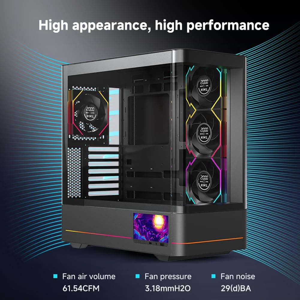 Raffreddatore per CPU ARGB con Design A Specchio Infinito con Schermo, Ventola per Case da 120 Mm, Display Digitale, Raffreddamento per Computer, 600-2100 /Min.