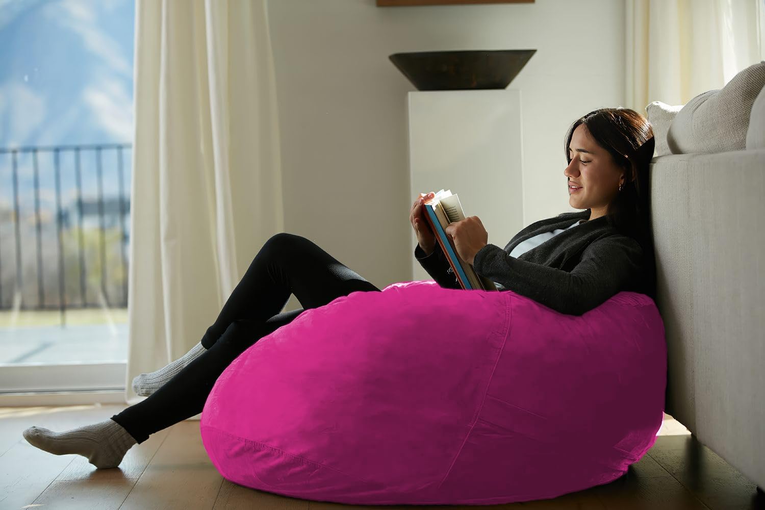 Sofa Sack - Plush, Ultra Soft Bean Bag Chair - Memory Foam Bean Bag Chair with Microsuede Cover - Stuffed Foam Filled Furniture and Accessories for Dorm Room - Magenta 3'