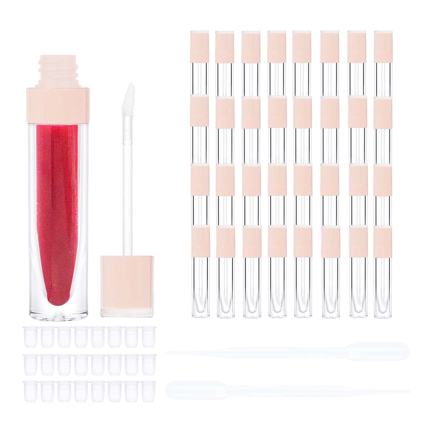 24 tubos de brillo de labios redondos vacíos de 6 ml, Rosa/Rebel Fun.,