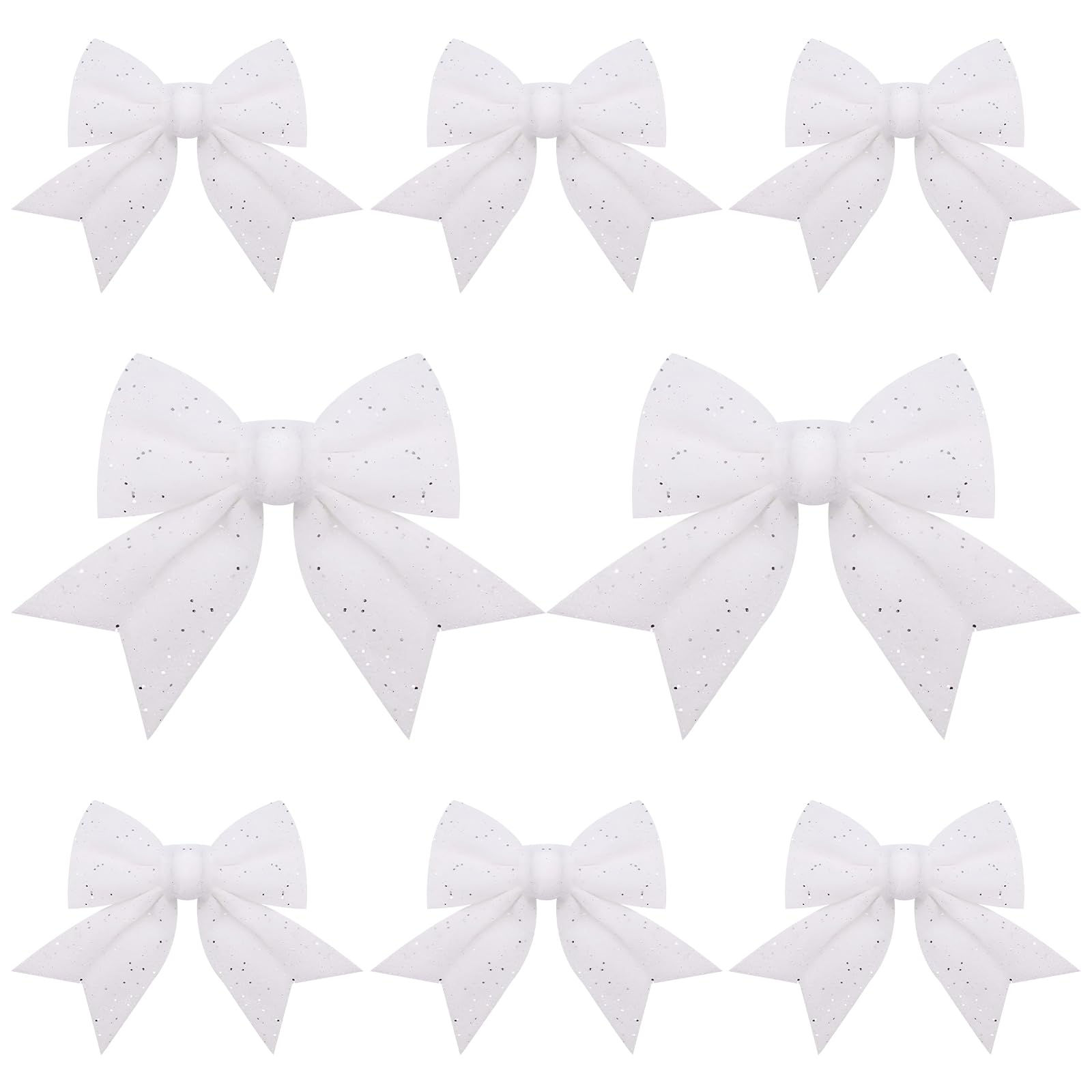 Qkeinv White 8Pcs Glitter Christmas Bows, Xmas Bow Decorations, Bows For Christmas Tree, Christma Sequin Bowknot Tree Ornaments For Xmas Trees Decorations Garland Gift Wrapping Crafting Ornament (White)